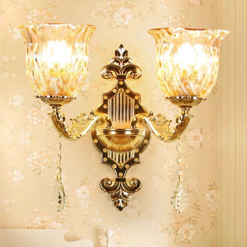 European-style crystal modern wall sconce for living room, background wall, bedroom, bedside, hallway, stairway - double-headed high-end wall lamp