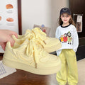 spring/autumn new dopamine round-toe kids' sneakers, white canvas shoes, chunky sole platform sneakers, girls' macaron color scheme