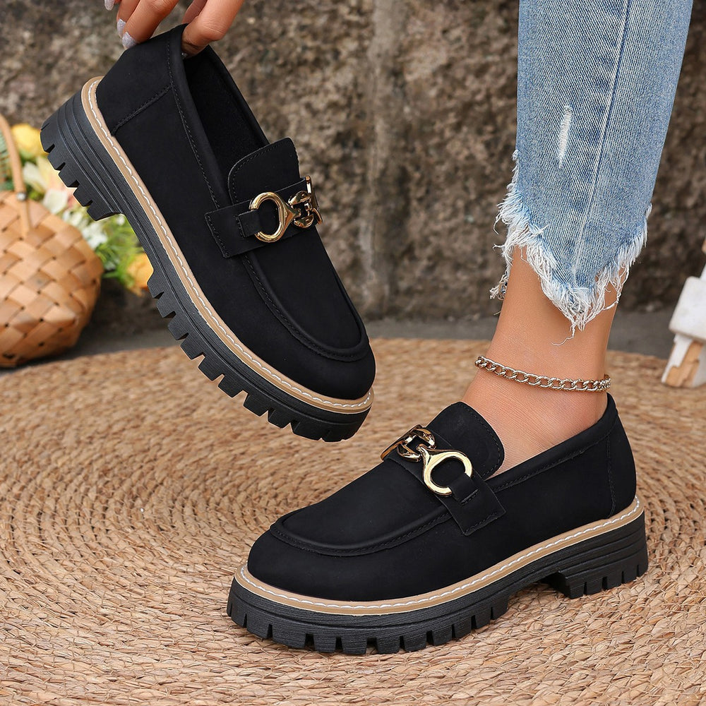 british style small leather shoes for women spring & fall  new arrivalfashioneasiest for matchretrocasual thick heel thick soleflats