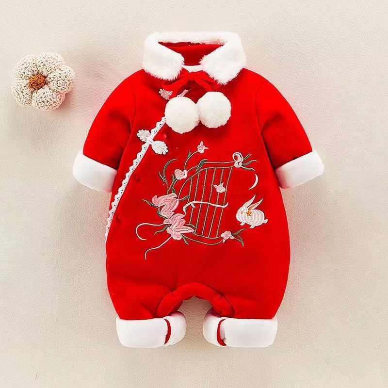 Newborn baby clothes autumn winter romper baby red new year outfit festive chinese new year thickened winter clothes