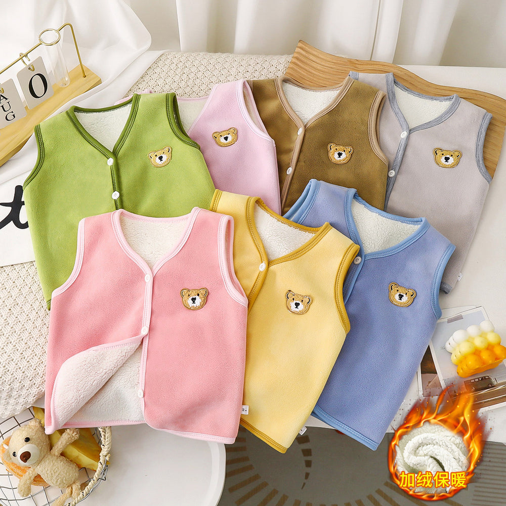 Baby fleece-linedthickenedcardigan children's waistcoat fall and winterkids boys and girls clothing heattech vest infant vest