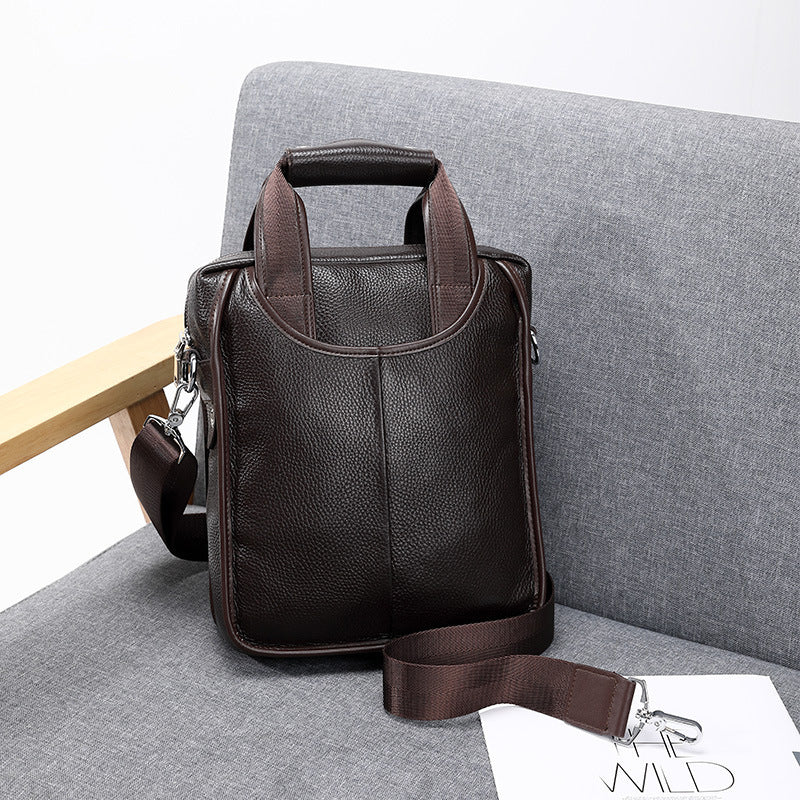 Men's bag, shoulder bag, men's leather bag, business messenger bag, vertical cowhide large-capacity bag, and a gift will be sent on behalf of you.