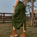 American cross-border foreign trade unique  new arrival drawstring elastic waist workwear skirt casual mid-length skirt trendy women