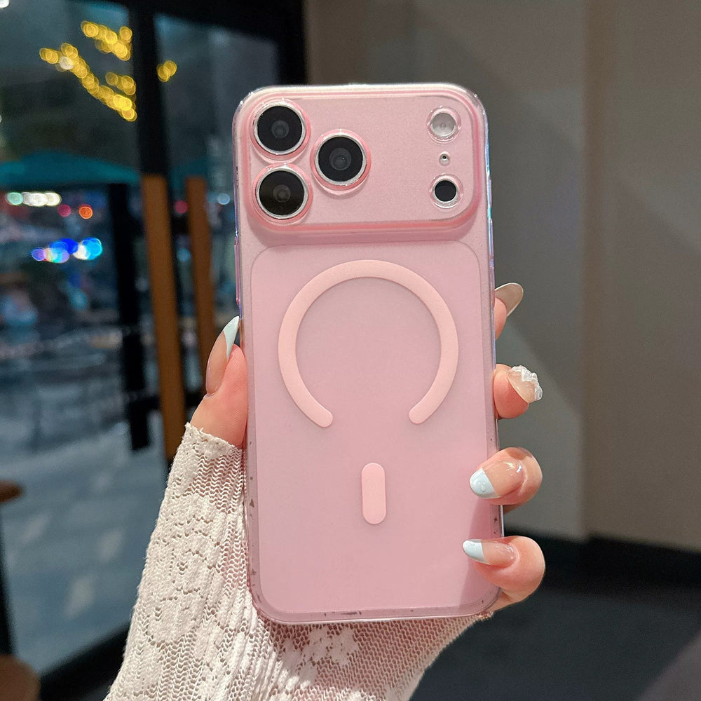 Transparent ice mist magnetic case for apple 17promax mobile phone case large window iphone16/15 protective case