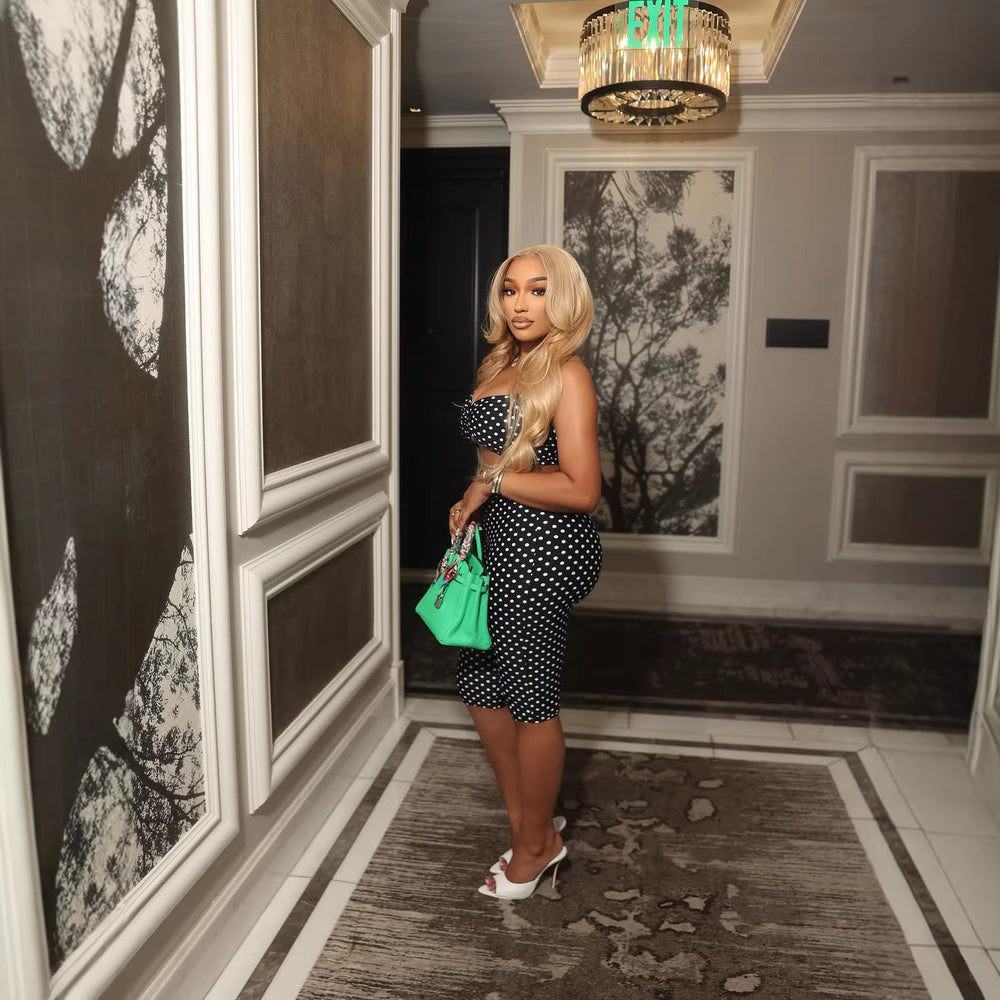 European and american cross-border women's fashion spotted print nightclub sexy camisole top and high-waisted butt-lifting capri pants set