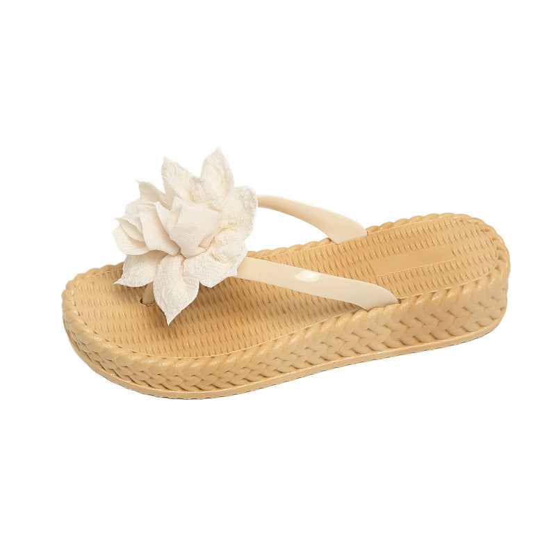 Thick sole4cm flower sandals women's outwearsummernew arrivaleasiest for matchthick sole flip flops non-slip beach slippers for women