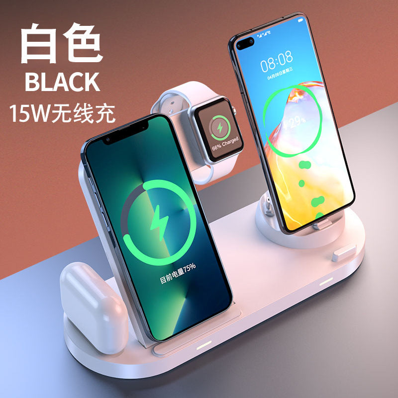 New 6-in-1 wireless charger: multifunctional foldable stand with 15w wireless fast charging for phones, watches, and earbuds
