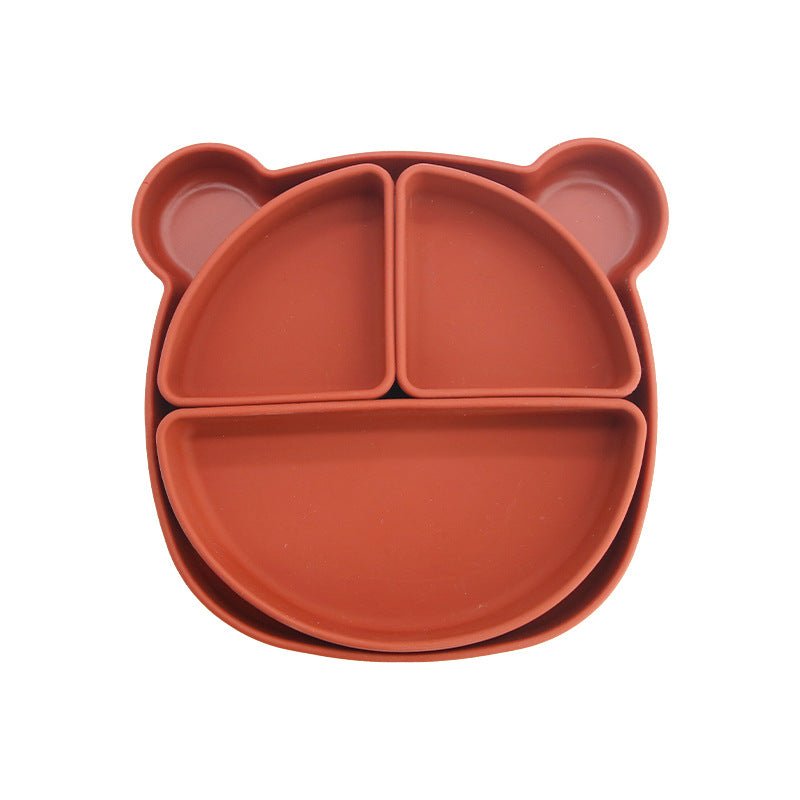 Children's silicone grid plate set cat rabbit bear cute wind portable tableware baby complementary food training bowl set