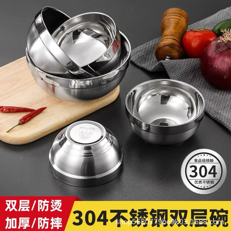 304 stainless steel bowl, platinum bowl, ramen bowl, children's insulated soup bowl, thickened soup bowl for school cafeterias