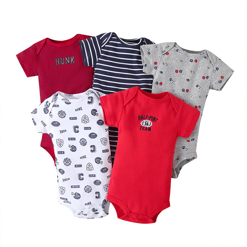 Dropshipping summer infant & toddler short-sleeve mixed color romper, triangle short-sleeve bodysuit, 5-piece set