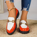 Wholesale plus size loafers: new color block design with metal buckle, british style slip-on chunky heel