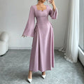 women's purple woven wrap dress with ruffle sleeves - summer sleeve dress