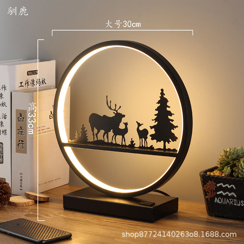 Minimalist modern nordic table lamp - bedside night light with round reindeer design, touch & remote control, usb charging port