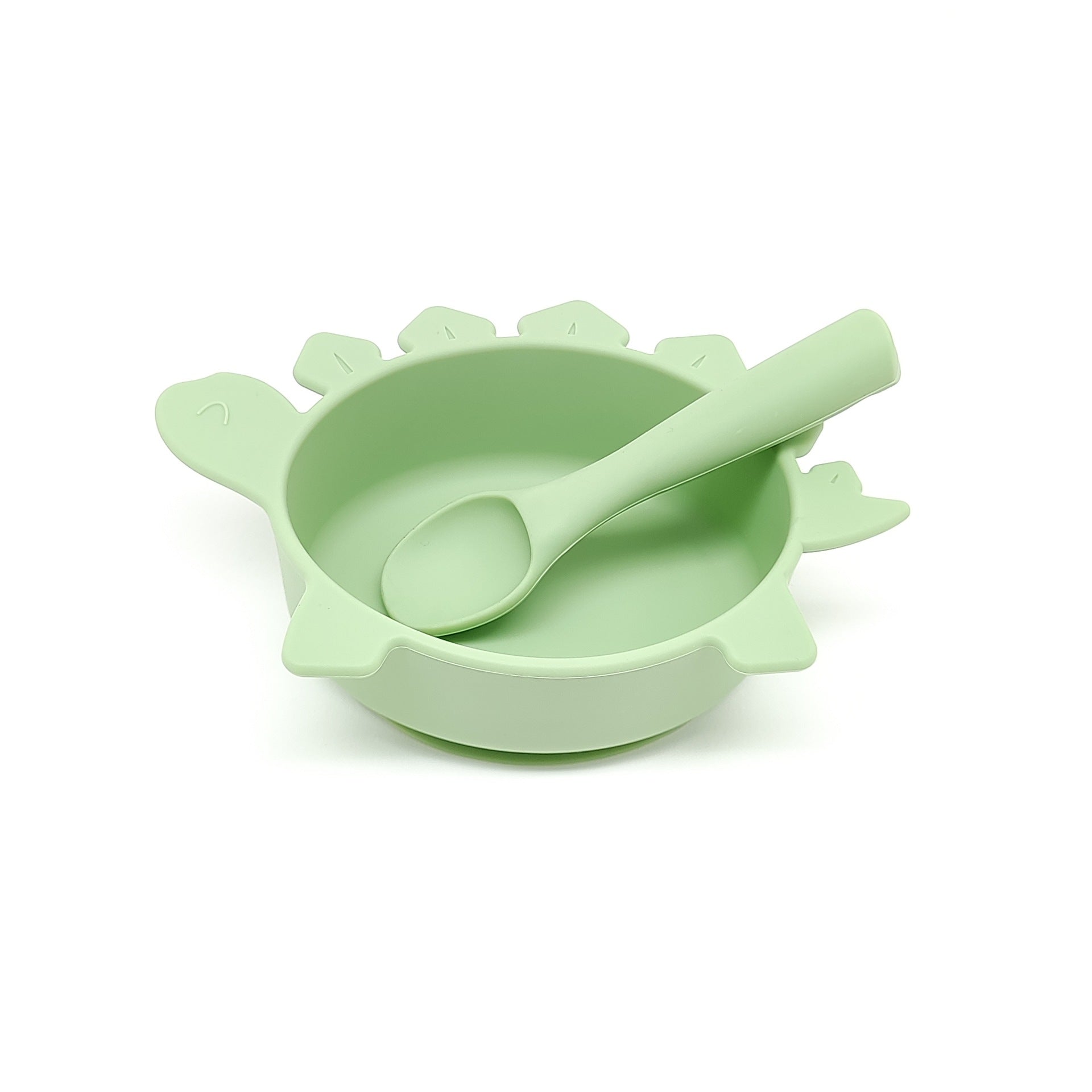 Cross-border hot-selling silicone dinosaur bowls and spoons, Mengqu non-slip tableware two-piece set, baby complementary food silicone bowls and spoons wholesale