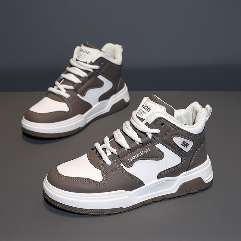 High-top men's sneakers: 2025 new trendy spring leather casual skate shoes, air force style, men's model one, student sports fashion sneakers