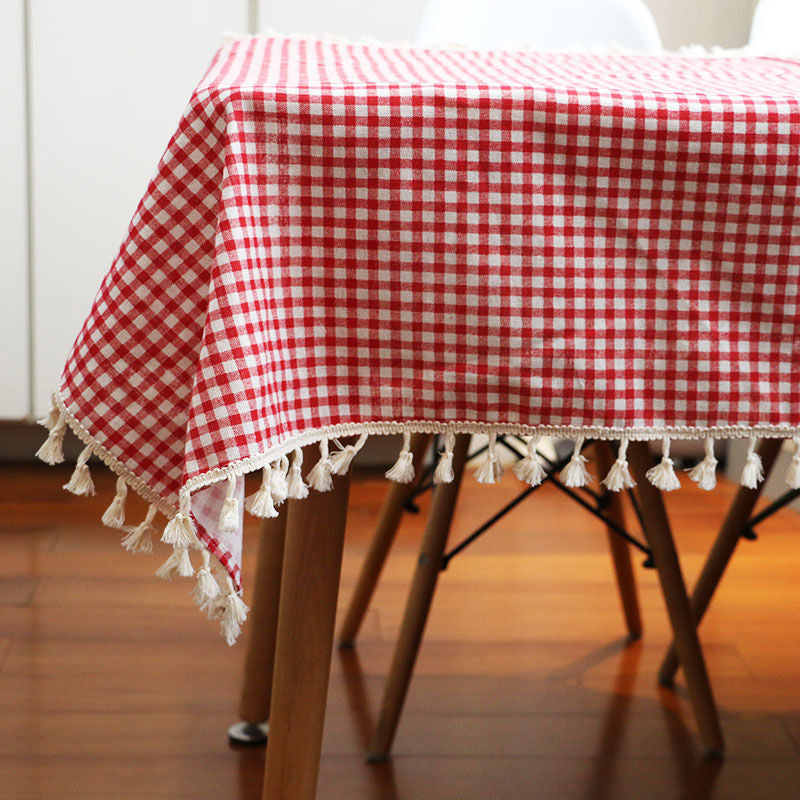 Ins tablecloth fabric cotton and linen small fresh scandinavian style populargirl heart plaid coffee table dining table dormitory desk mat