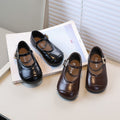 Vancahao girls' black leather shoes,  spring/autumn new korean style, kids' fashionable flats, toddler shoes