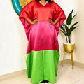 new arrival african party dress v neck pearl decoration bat sleeve contrast colorsatin robe dresses