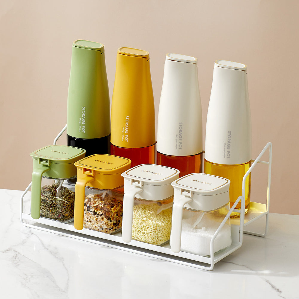 Multifunctional iron art shelf - double layer spice rack - countertop kitchen spice organizer - oil, salt, sauce, and vinegar storage rack