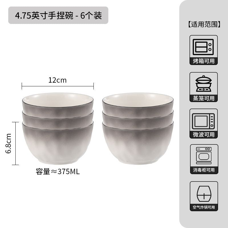 Gradient gray appearance underglaze color ceramic tablewarefor homeceramic bowl eating bowl good-looking bowl plate tableware suit