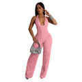C6737 cross-border   fashion women's solid color backless deep v pleated halter bodysuit