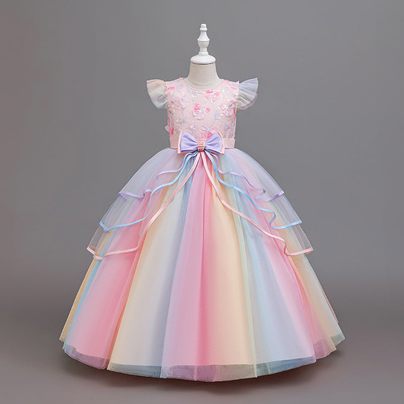 Girls' formal dress - mesh rainbow gradient princess dress - cross-border e-commerce, european & american style, ready stock wholesale children's clothing