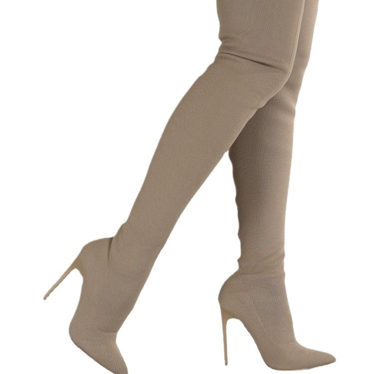 2026 spring new arrival: plus size women's boots - stretch boots, retro stiletto high heels, knitted over-the-knee boots