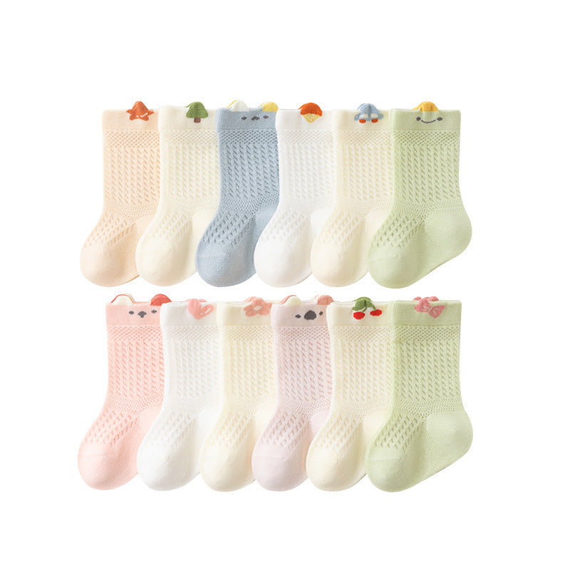 Babylon children's mid-calf socks - summer combed cotton mesh breathable baby socks - cartoon smiley face seamless socks, class a