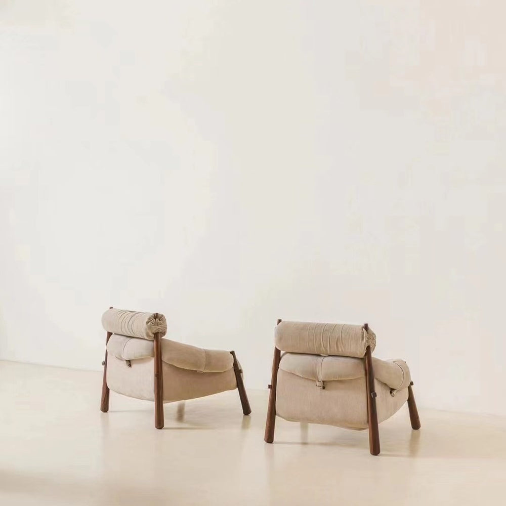 Vintage solid wood sofa, light luxury designer creative single sofa, ash wood fabric chair, designer sofa