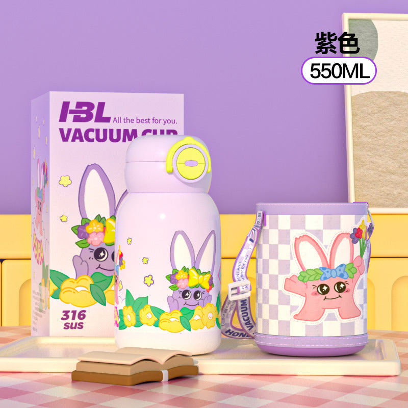 High-style kids' insulated water bottle: food-grade 316 stainless steel, thickened, drop-proof, portable, and with a fun pop-up lid