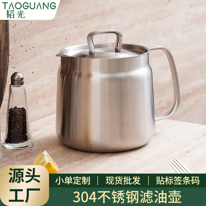 304 stainless steel oil filter pot for homeseparation oil residue with oil filter net frying basket fryer lard jar oil storage pot