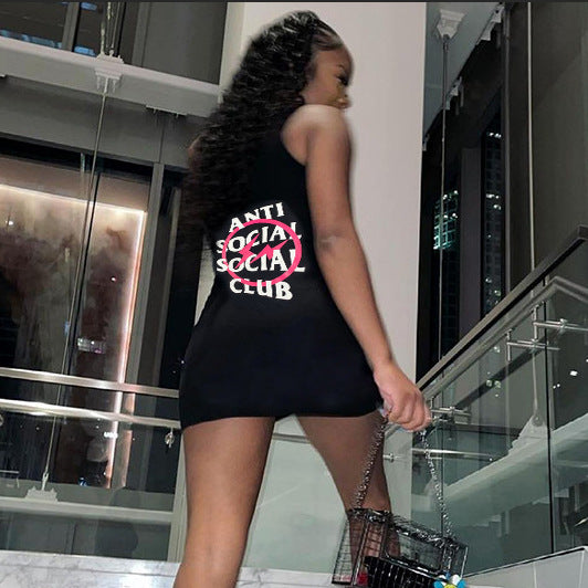 S390376 dress Cross-border women's clothing independent station Ebay  European and American alphabet vest printing, dress