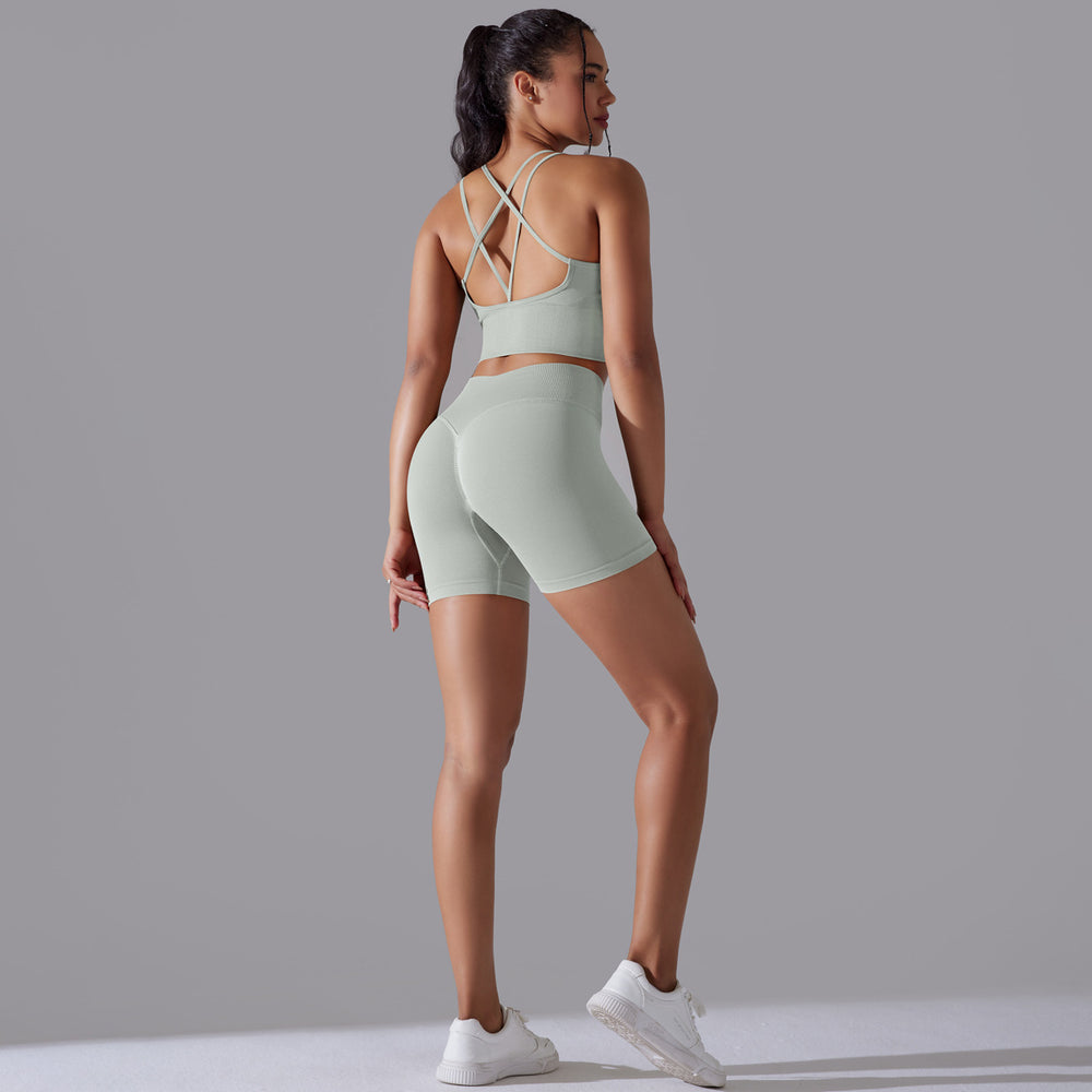 European and american sexy backless bra sports tank top high-waisted butt-lifting leggings seamless yoga outfit quick-dry fitness set