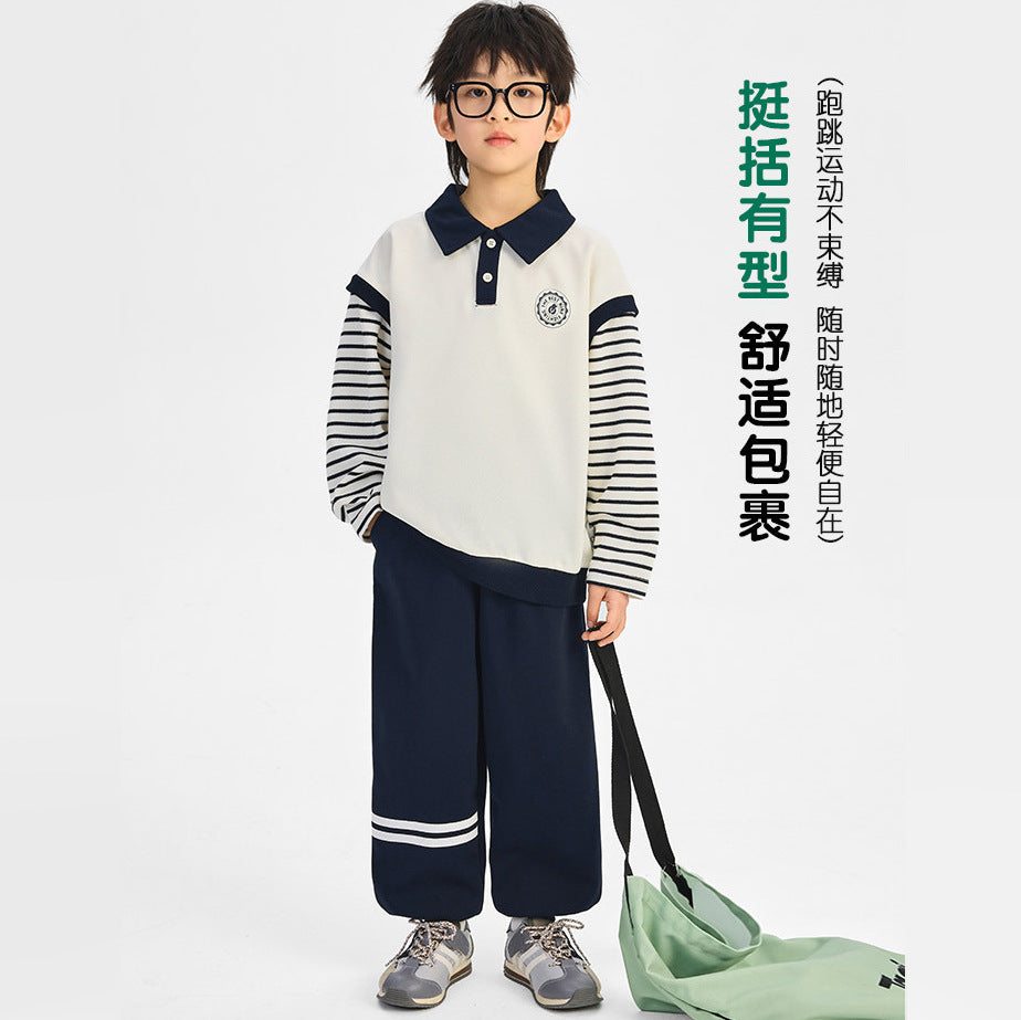 Boys' cool & edgy polo shirt set -  korean style spring/autumn new collection - trendy & stylish two-piece outfit for kids & babies - streetwear brand