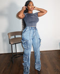 European and american style women's multi-pocket jeans -  cross-border autumn/winter fashion washed high-waisted straight-leg casual pants