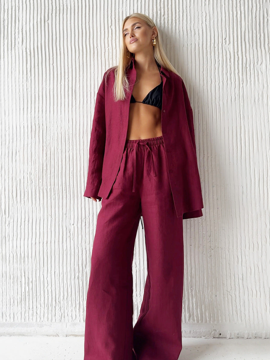 European and American casual relaxation loose suit comfortable outer wear loungewear cardigan long pants 2025 autumn  new models