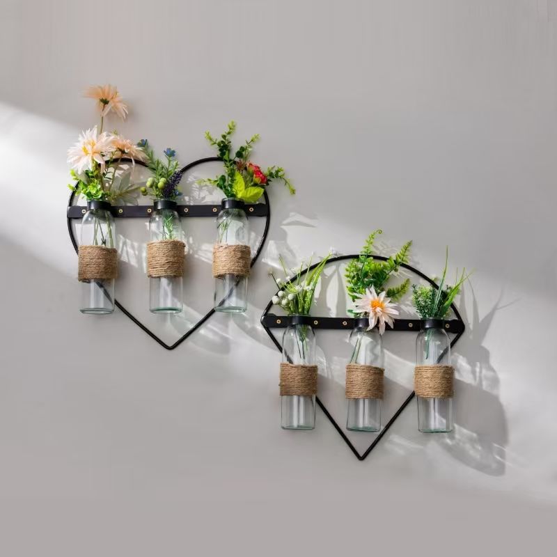 Wall-mounted vase & plant holder - no drilling required - hydroponic flower stand - nordic iron art decor