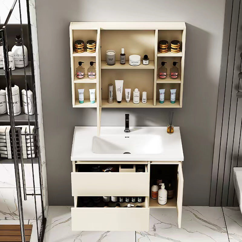 Double-layer drawer honeycomb aluminum bathroom cabinet bathroom mirror cabinet combination wall-mounted ceramic integrated basin honeycomb aluminum basin