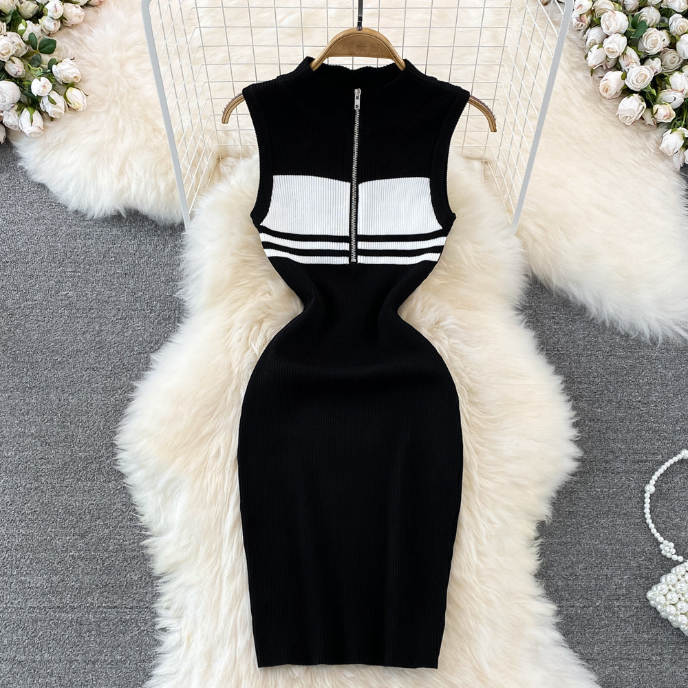 Polo collar stripesknitting vest dress summerclassy pure desire hot girl sexy silmslimming look hip-hugging dress