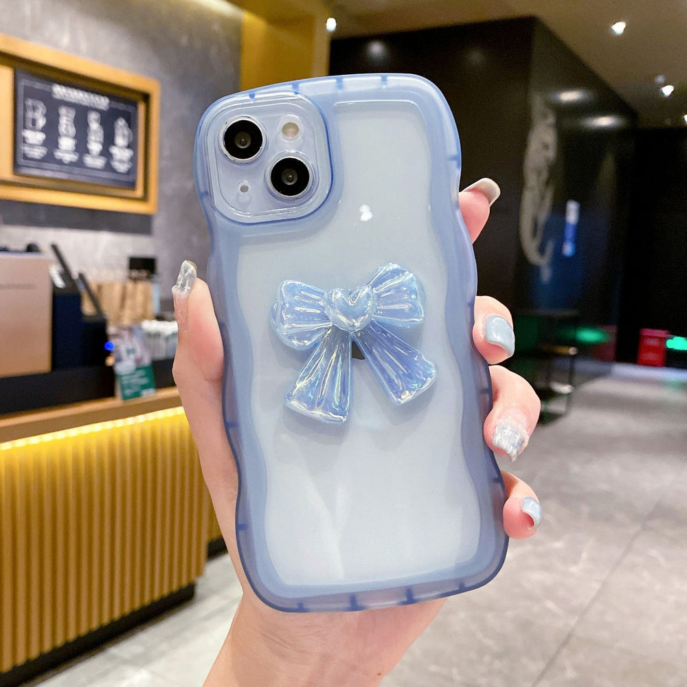 Suitable for apple 15 wavy edge colorful bow mobile phone case iphone12ins style simple transparent protective cover