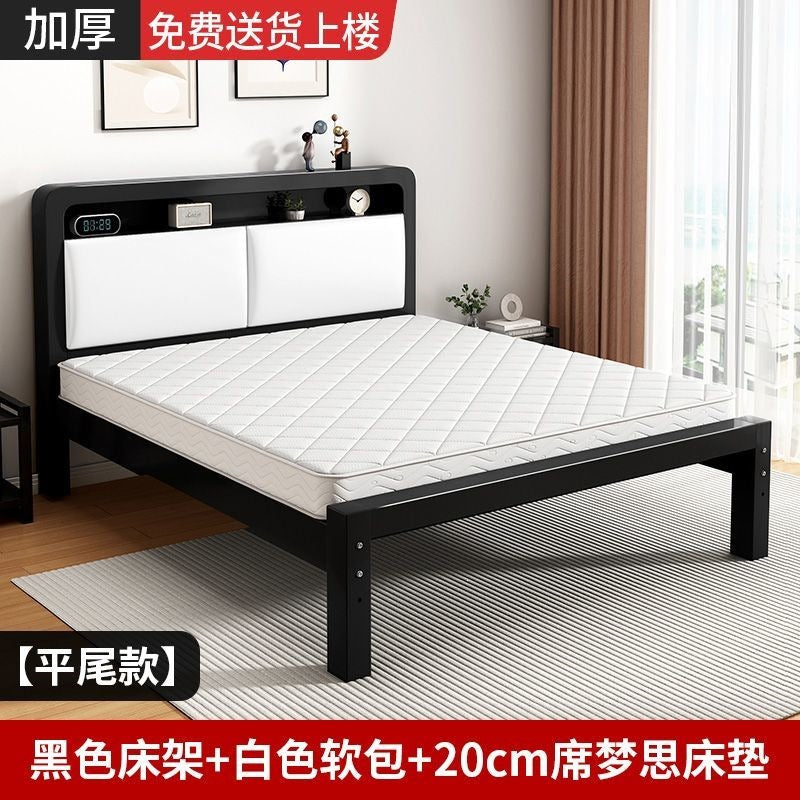 Wrought iron bed double bed for home bedroom kids small apartment single thickened reinforced iron frame bed soft package for rental room