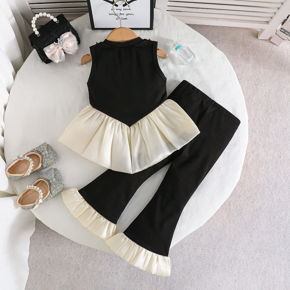 girls' chanel-inspired outfit: sleeveless bow-topped top + ruffle flare pants two-piece set (summer)