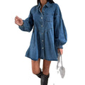 European and american cross-border  independent station export fashion skirt casual shirt button long sleeve denim dress women