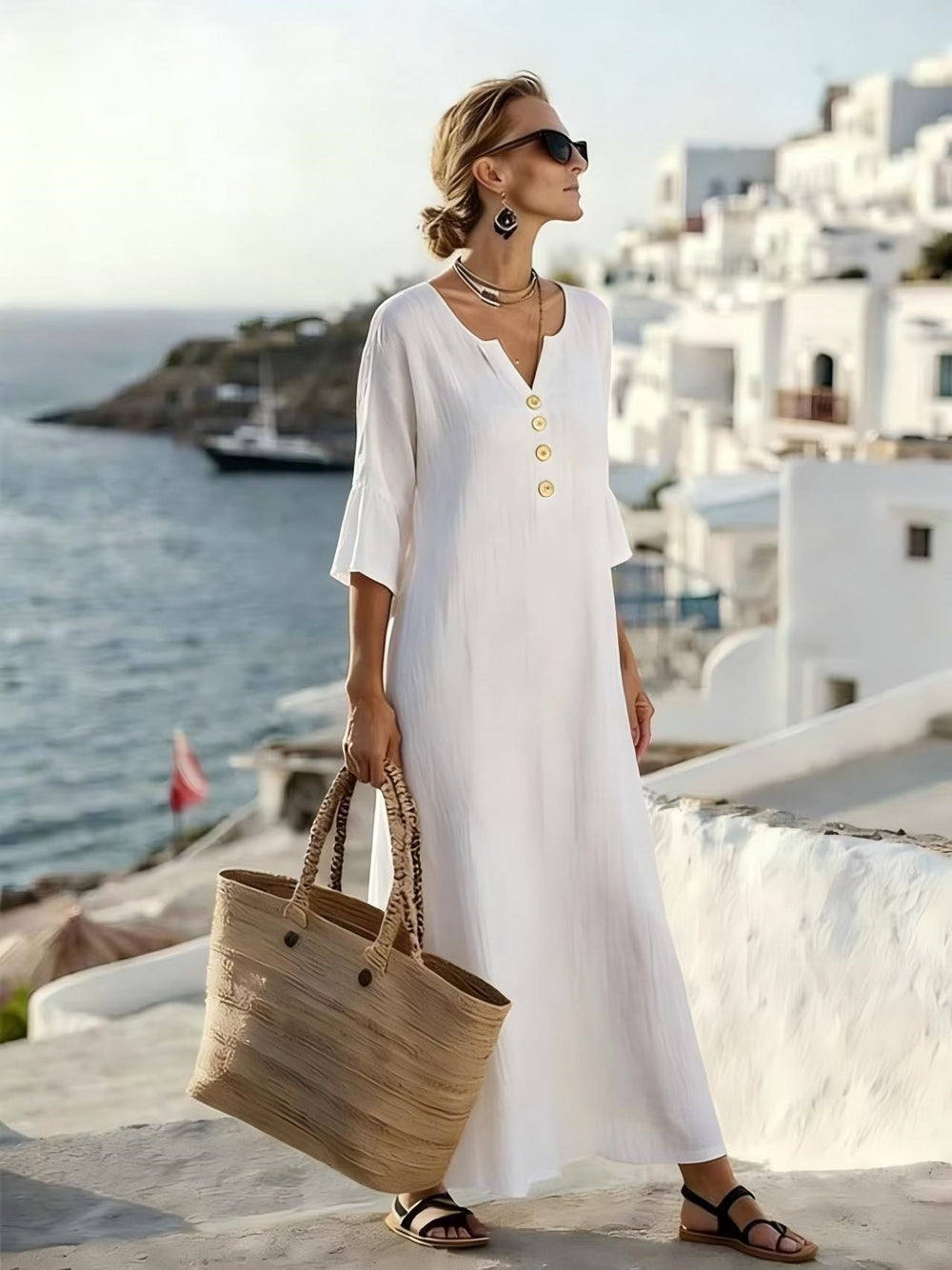 effortless chic european & american style cross-border dress - fashionable v-neck maxi dress, relaxed fit, elegant, perfect for everyday wear, travel, and vacation