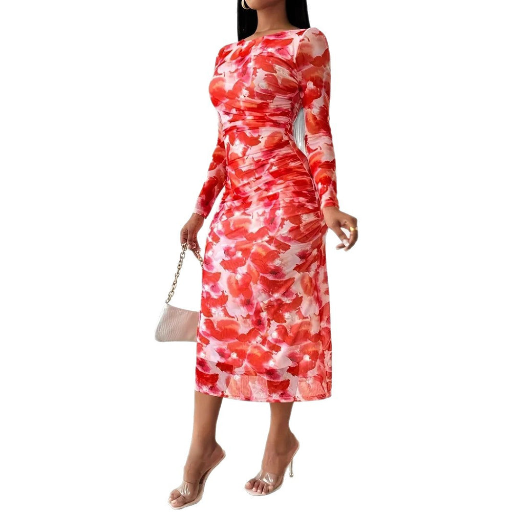 Spring & fall  european and american women's clothing printingsilm long skirt women's elegancedressclassy sense elegant