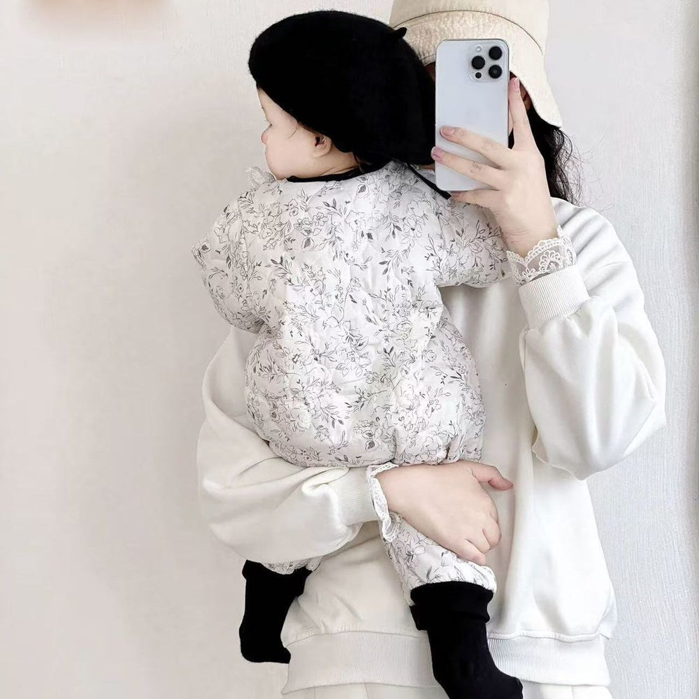 Winter romper chic floral baby clothes infant onesie thickened warm jumpsuit outing romper