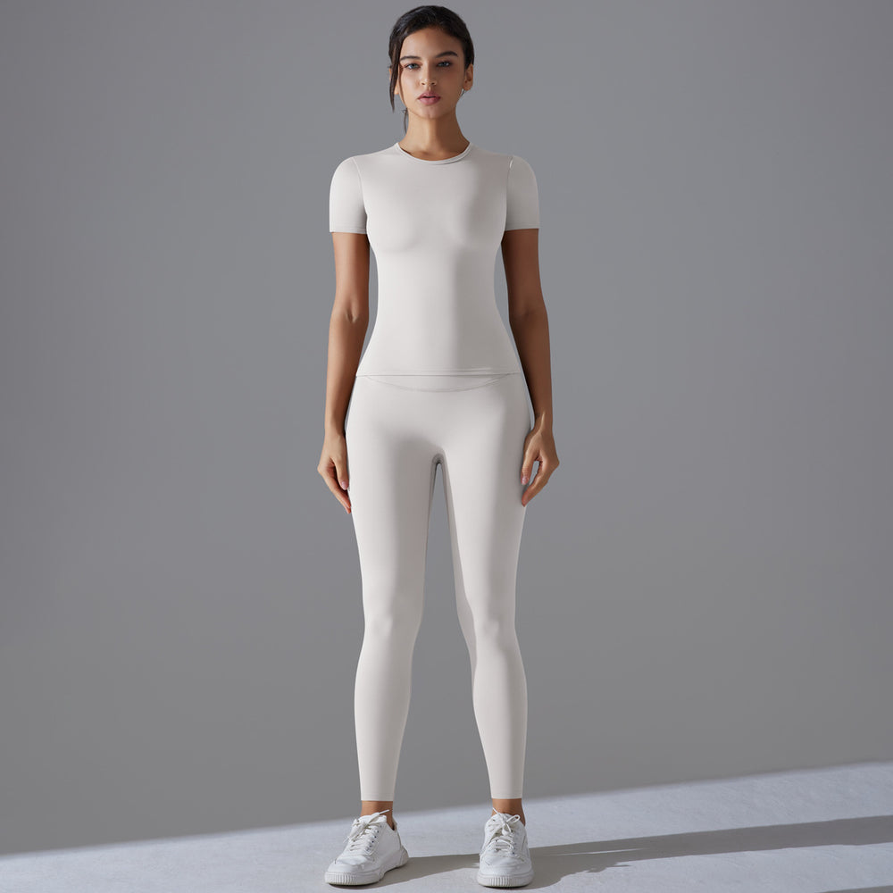 New solid color double-sided brushed fleece high-stretch breathable yoga set - women's running, fitness, and workout yoga outfit