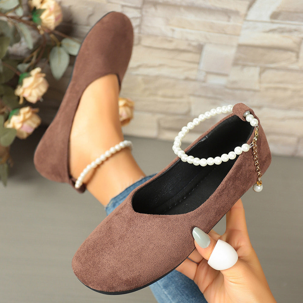 export  spring/summer new arrival: plus size, elegant, fashionable, casual, versatile pearl buckle round toe flat shoes