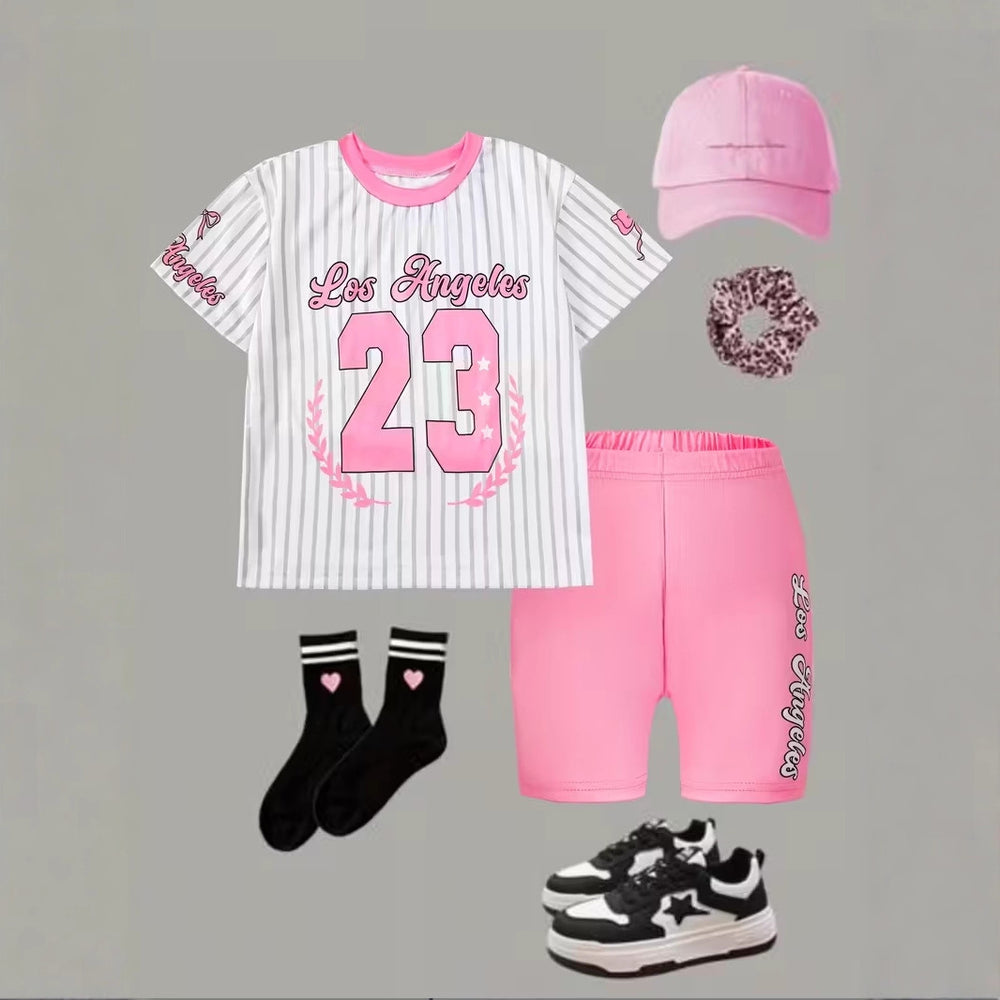 wholesale girls' short-sleeve and shorts sets, fashionable spring, summer, and autumn outfits for girls
