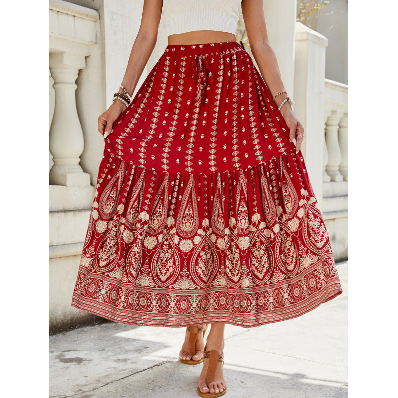 cross-border rayon positioning printingpatchwork skirt seaside vacation exotic style large swing beach skirt